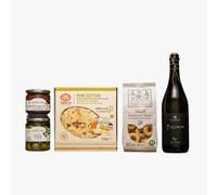 Italian Gourmet Gift Set, Prosecco Wine, Flatbread, Taralli Biscuits, Green Olives, 4 Pieces