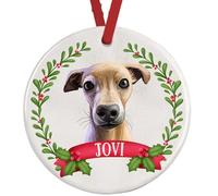 Italian Greyhound Christmas Decoration - Personalised Tree Ornament - UK Made Ceramic Bauble with Gift Box - Double-Sided, 7cm - Dog Lover Xmas Gift