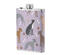 Italian Greyhound Dog Bones and Paws,304 Stainless Steel 8oz Flask Pu Leather Case, Pocket Flagon Outdoor Flat Liquor Flask