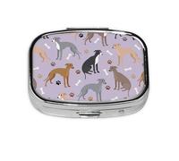 Italian Greyhound Dog Bones and Paws,Meta Pill Box 2 Compartment Medicine Case,Portable Organizer,Rectangle Meta Portable Organizer Pill Box 352 Compartment Medicine Case