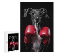 Italian Greyhound Dog Boxing Funny Wooden Puzzle with Storage Box Adults Vertical Jigsaw Puzzles Challenge Gift for Family Game