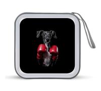 Italian Greyhound Dog Boxing Portable CD Case 40 Capacity DVD Collection Holder Zipper Storage Wallet for Car Home Travel