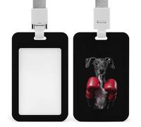 Italian Greyhound Dog Boxing Push-Pull ID Badge Holder Vertical Clear Holders with Lanyard Key Card Work Clip for Office Men Women