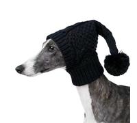 Italian Greyhound Knitted Hat with Pom Pom,Cute Braided Design Whippet Winter Warm Knit Cap for Outdoor Walking Take Photos_M(Black)