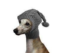 Italian Greyhound Knitted Hat with Pom Pom,Cute Braided Design Whippet Winter Warm Knit Cap for Outdoor Walking Take Photos_L(Grey)