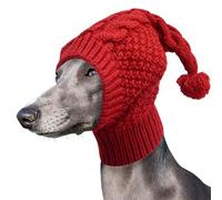 Italian Greyhound Knitted Hat with Pom Pom,Cute Braided Design Whippet Winter Warm Knit Cap for Outdoor Walking Take Photos_L(Red)