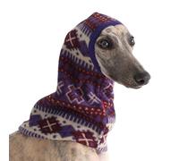 Italian Greyhound Winter Fleece Hat,Thin Dog Fair Isle Windproof Neck & Ear Protection Cap Whippets Calming Headwrap Snood for Samll Medium Sighthound Dogs_S(Purple)
