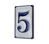 Italian hand-painted blue and white ceramic house number tiles 11 x 7 cm (Number 5 tile)