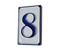 Italian hand-painted blue and white ceramic house number tiles 11 x 7 cm (Number 8 tile)