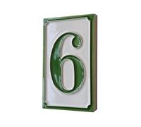 Italian hand-painted ceramic green house number tiles 11 x 7 cm (Number 6 tile)