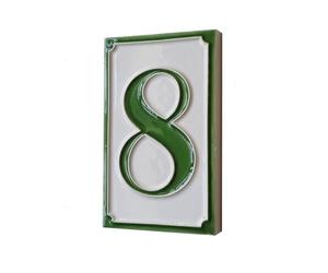 Italian hand-painted ceramic green house number tiles 11 x 7 cm (Number 8 tile)