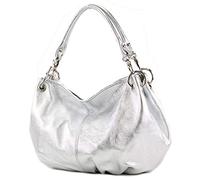 Italian handbag women's bag shoulder bag leather bag nappa leather IT40, Colour:Silber-Metallic Leder
