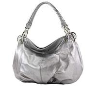 Italian handbag women's bag shoulder bag leather bag nappa leather IT40, Colour:Silbergrau-Metallic Leder