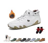 Italian Handmade High Boots Unisex Outdoor All-terrain Minimalist Beck Shoes Lightweight Breathable Non-slip Casual Barefoot Shoes For Hiking Camping & Driving Chukka Boots(White Velvet,43 EU)