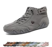 Italian Handmade Leather High Boots, Mens Lace Up Breathable Chukka Boots, Lightweight Non-Slip Outdoor Shoes for Hiking Camping and Driving (Color : Grey, Size : 43 EU)