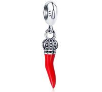 Italian Horn Charms Dangle fit Pandora Lucky Bracelet, 925 Sterling Silver Italy Red Chili Pepper Pendant Beads with Regal Crown, Gifts for Grandma/Travel/Good Luck/Christmas