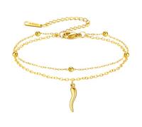 Italian Horn Cornicello Bracelet Devil's Third Eye Evil Eye Bracelet Good Luck Chili Pepper Protection Talisman Jewelry Gift for Women Men (gold)