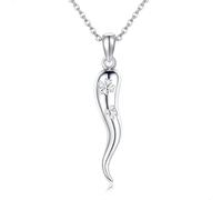Italian Horn Necklace 925 Sterling Silver Lucky Clover Italian Horn Pendant Cornicello Necklace Talisman Protection Amulet Italian Horn Jewelry Gifts for Women Girls