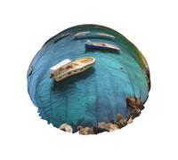 Italian Island Fisherman Village Printed Double-Layer Waterproof Shower Cap - Reusable Spa & Face Mask Bathing Hat for Travel, Home Care & Beauty Routine