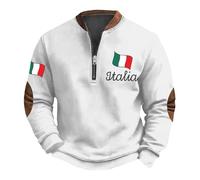 Italian Jumper Men Mens Printed Jumper 1/4 Zip Neck Long Sleeve Jumpers With Italy Flag Relaxd Graphic Sweatshirt Stand Collar Ziper Sweatshirt Vintage Leisure Pullover For Nations Italy Supporter