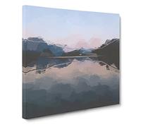 Italian Lake in Abstract Modern Canvas Wall Art Print Ready to Hang, Framed Picture for Living Room Bedroom Home Office Décor, 20x20 Inch (50x50 cm)