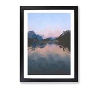 Italian Lake In Abstract Modern Framed Print | A4 Black Framed Wall Art | Ready to Hang | Abstract Landscape Picture | Living Room Bedroom Lounge Office