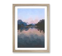 Italian Lake In Abstract Modern Framed Print | A4 Oak Framed Wall Art | Ready to Hang | Abstract Landscape Picture | Living Room Bedroom Lounge Office