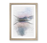 Italian Lake Sketch Modern Framed Print | A2 Oak Framed Wall Art | Ready to Hang | Modern Landscape Picture | Living Room Bedroom Lounge Office