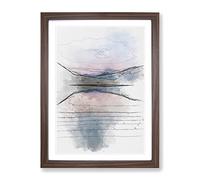 Italian Lake Sketch Modern Framed Wall Art Print, Ready to Hang Picture for Living Room Bedroom Home Office Décor, Walnut A2 (64 x 46 cm)