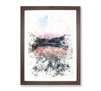 Italian Lake Watercolour Modern Framed Wall Art Print, Ready to Hang Picture for Living Room Bedroom Home Office Décor, Walnut A3 (34 x 46 cm)