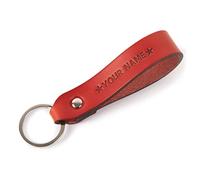 Italian Leather Key fob Personalised Your Text/Name (Red)