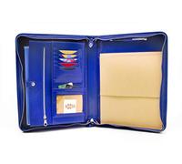 Italian Leather Portfolio, Zipped Conference A4, Folder, Padfolio, Leather Folio with Handle (Blue)