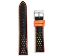 Italian Leather Rally Watch Strap | 20 mm Black & Orange | Perforated Vintage Contrast Stitch Racing Band | Full-Grain Drive Sport Style | Tool & Spring Bars Included (20mm, Orange)