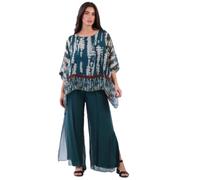 Italian Leopard Print Double Layered Silk Tunic Top - Round Neck Batwing Sleeves Stylish Women's Blouse" Bottle Green One Size (UK Fit 10-14)