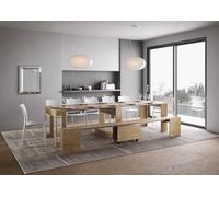Italian-Made Modern Extendable Console Table with Bottom Bench - Natural Oak Dining Room Furniture (up to 302 cm) - Chic Entryway and Kitchen Solution