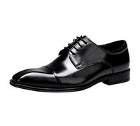 Italian Men's Classic Wingtip Dress Shoes Spring Fashionable Lace Up Block Heel Height Increase Leather Oxfords for Wedding Prom(Negro,9 UK)