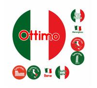 Italian Mini Well Done Stickers - 9 Positive Italian Phrases - Eco-Friendly Language Learning Rewards - UK Made Recycled Paper - 19mm Round