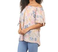 Italian Off Shoulder Bardot Tops For Women Summer Tops For Women UK Ladies Floral Print Blouse Short Sleeves Cotton Linen Shirts One Size 8-20 (UK, Numeric, 8, 20, Regular, Regular, Floral Dusty Pink)
