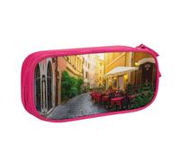 Italian Old Street Large Capacity Double Layer Pencil Case,Customizable Full Print Polyester Fabric Organizer-School, Office, Travel Makeup Pouch