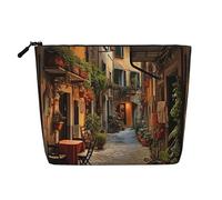Italian Old Street Portable Makeup Case Fake Hemp, Women's Travel Organizer Large Capacity Zippered Pouch