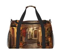 Italian Old Street Print Functional Travel Tote Ample Space Travel Bag Foldable Carry On Tote for Weekender