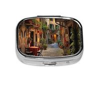 Italian Old Street Print Pill Case Portable Square Pill Box with 2 Compartments,for Purse Pill Box Travel Bag