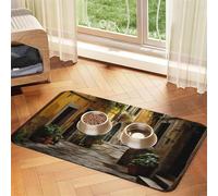 Italian Old Street print PU Leather Feeding Mat for Dogs Cats Pet Food Mat Absorbent Non-Slip Rubber Bottom