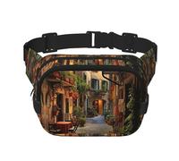 Italian Old Street Print Square Waist Purse Double Layer Fanny BagTrendy Travel Waist Bag for Men and Women, Black, One Size