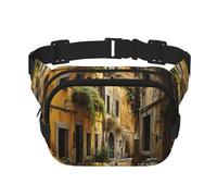 Italian Old Street Print Waist Pack Square Waist Bag Workout Hiking Running Travel Gym Pretty Zipper Fashion