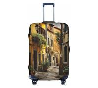 Italian Old Street print Washable Travel Luggage Cover Abstract Colorful Print Luggage Suitcase Protector, White, Medium, White, Medium