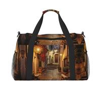 Italian Old Street print Weekender Overnight Carry On Bag Gym Luggage Bag Duffel Bag for Travel Women, Black, One Size