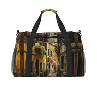 Italian Old Street print Weekender Overnight Carry On Bag Gym Luggage Bag Duffel Bag for Travel Women, Black, One Size