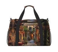Italian Old Street print Weekender Overnight Carry On Bag Gym Luggage Bag Duffel Bag for Travel Women, Black, One Size