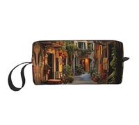 Italian Old Street Print Zippered Organizer Bag, Travel Storage Case, Portable Cosmetic Pouch for Cosmetics, Toiletries